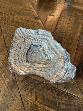 Beautiful Silver Oyster Shell Shape Ceramic Tray or Catch All - MSRP $28